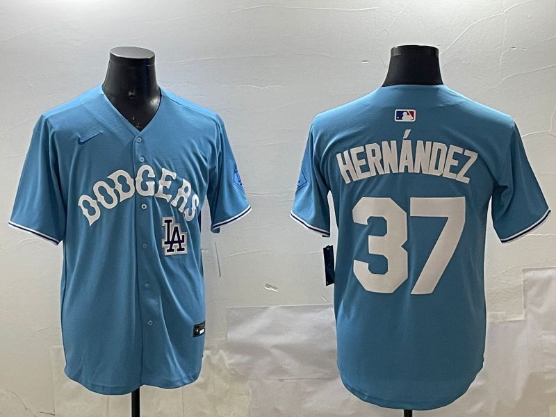 Men Los Angeles Dodgers #37 Hernandez Light Blue Joint Name 2025 Nike MLB Jersey style 24->los angeles dodgers->MLB Jersey